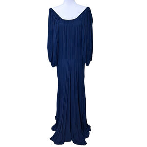 Erika Pena Anthropologie Marissa Tiered Off Shoulder Maxi Dress S/M Navy Blue